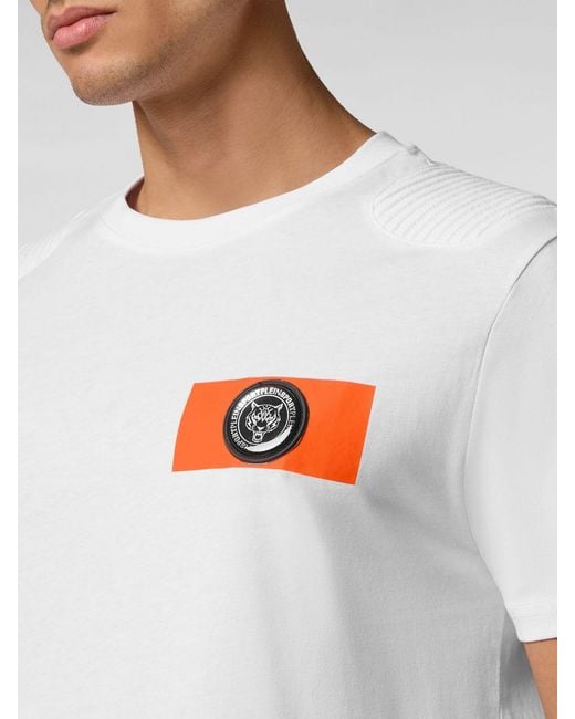 Philipp Plein White Cotton Crew Neck T-Shirt With Contrast Logo On The Chest for men