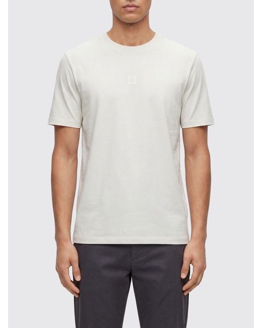 HUGO White Cotton T-Shirt With Tonal Logo for men