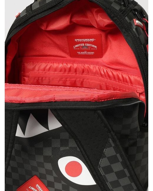 Sprayground Black Bag Done Wrong Backpack With Check Print And Shark Logo for men