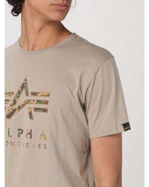 T-shirt in cotone con logo di Alpha Industries in Natural da Uomo