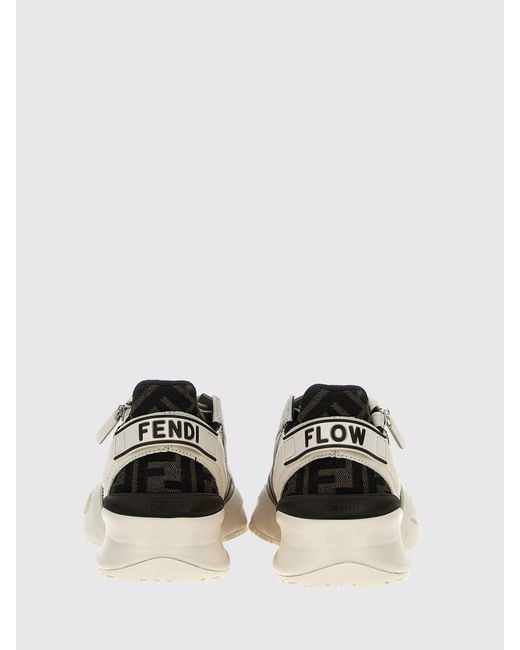 Fendi White Flow Leather And Canvas Sneakers With Jacquard Ff Monogram