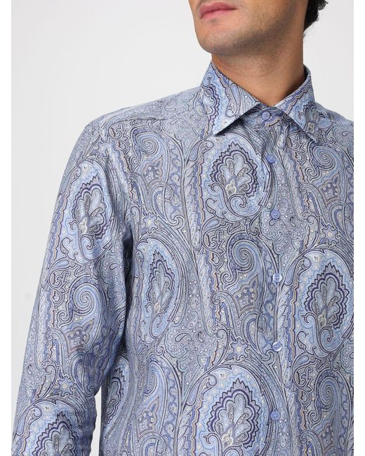Etro Blue Cotton Shirt With Paisley Print for men