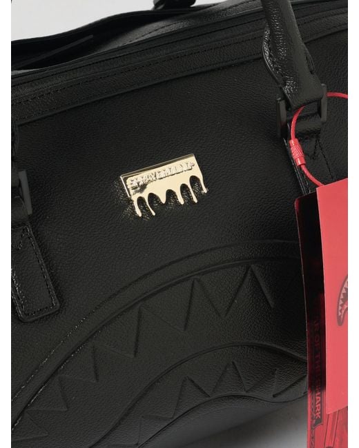 Sprayground Black Faux Leather Duffle Bag With Embossed Logo for men