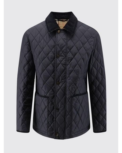 Burberry Blue Quilted Nylon Jacket With Velvet Collar And Check Lining for men