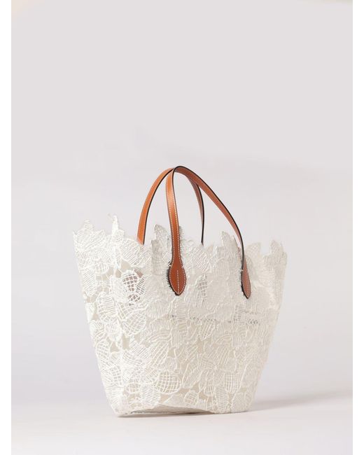 Ermanno Scervino Natural Embroidered Floral Motif Mesh Nylon And Raffia Bag Ermanno Scervino