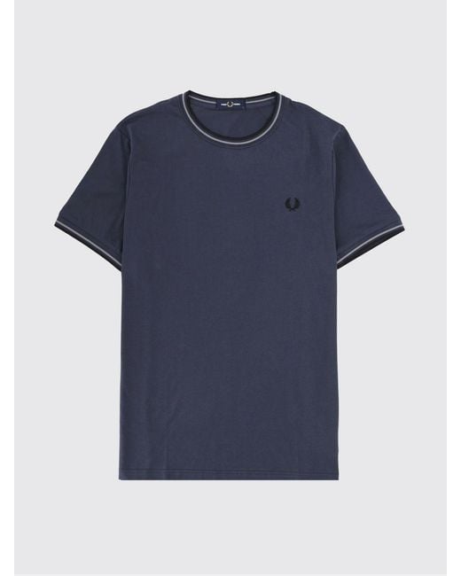 Fred Perry Blue Cotton T-Shirt With Logo for men