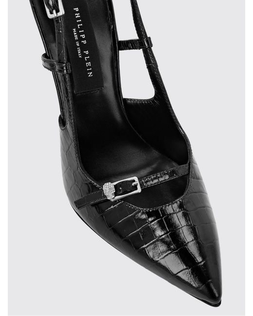 Philipp Plein Black Croc-Effect Leather Slingback Pumps With Stiletto Heel