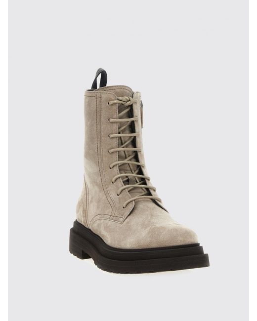 Brunello Cucinelli Natural Suede Combat Boots Monile