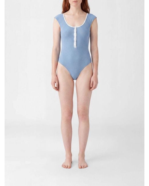 GIMAGUAS Blue Ale U-Neck One-Piece Swimsuit