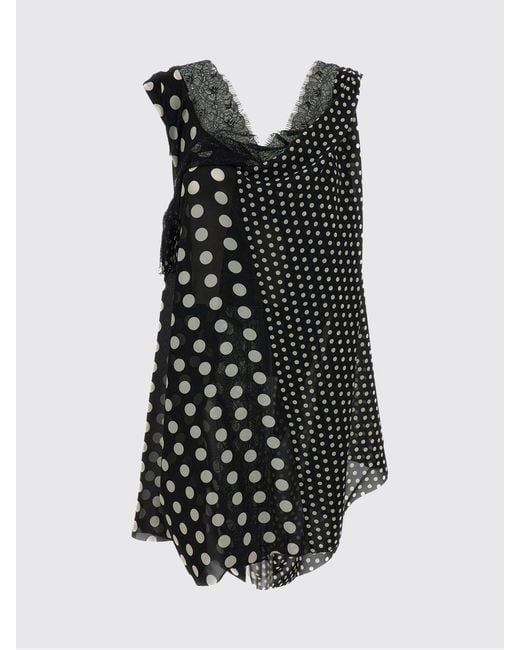 Junya Watanabe Blue Asymmetric Polka Dot Polyester Top With Lace Inserts