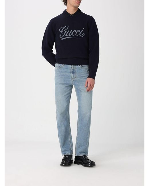 Pull Col Rond En Laine Avec Logo Gucci pour homme en coloris Blue