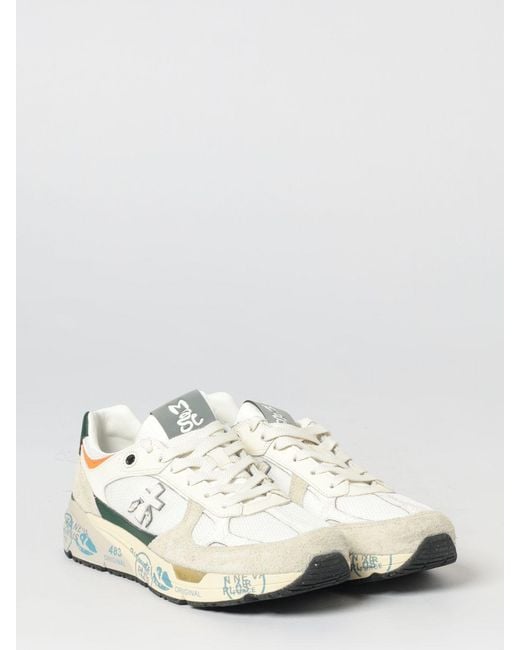 Premiata White Mase Suede And Canvas Sneakers for men