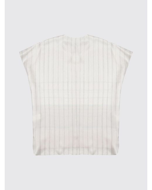 Alysi White Striped Silk Blouse With V-Neck And Short Sleeves
