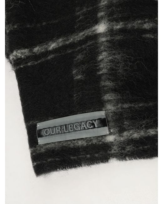 Our Legacy Black Estate Check Fringed Scarf for men