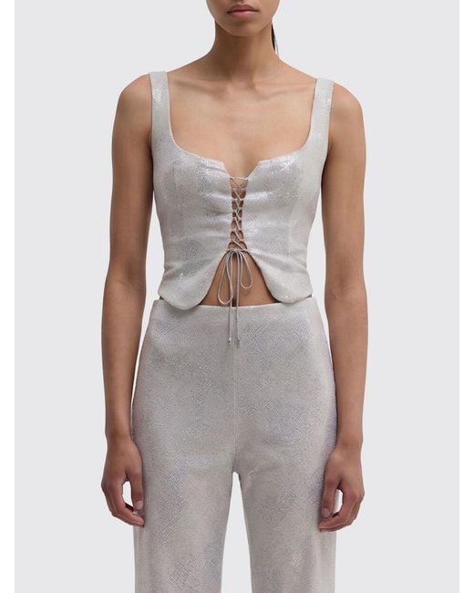 MACCAPANI Gray Metallic Glitter Cotton Blend Top