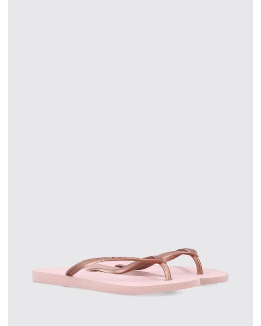 Havaianas Pink Slim Rubber Thong Sandals With Low Heel And Tone-On-Tone Logo