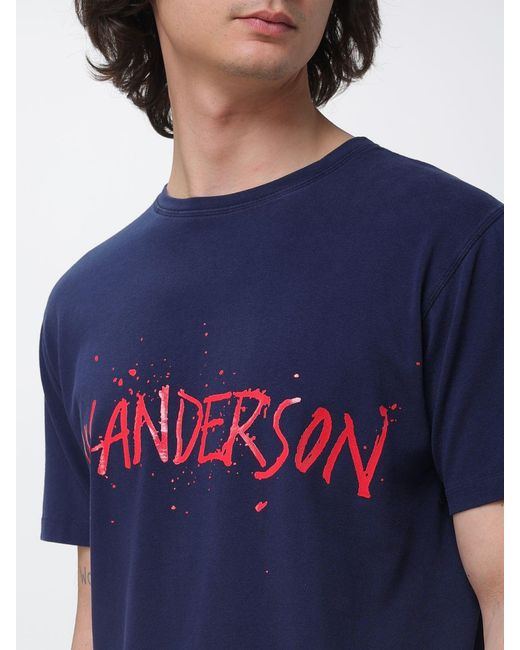 J.W. Anderson Blue Cotton Crew Neck T-Shirt With Logo for men