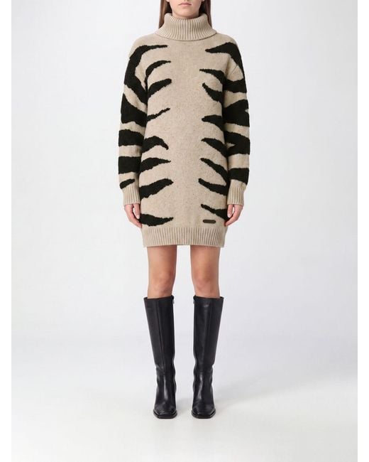 Moschino Couture Natural Zebra-Print Wool-Blend Turtleneck Jumper Dress