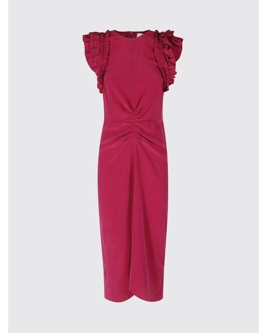 Isabel Marant Pink Teriany Asymmetrical Silk Midi Dress With Ruffles