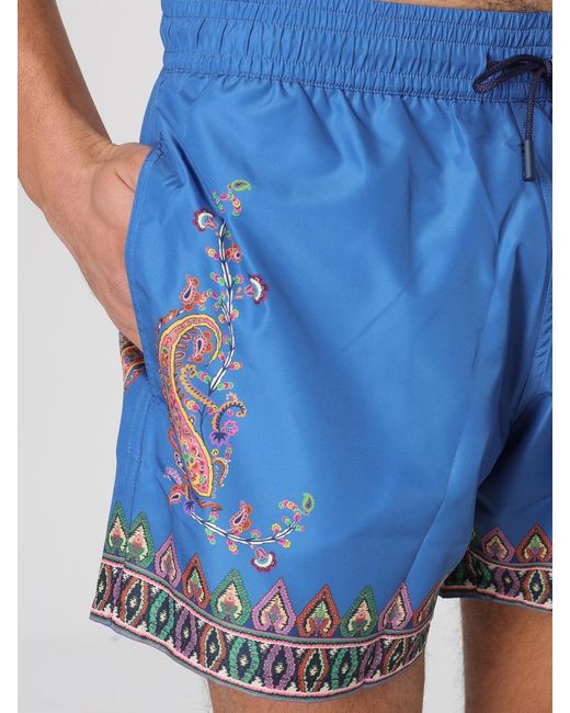 Etro Blue Polyester Swimsuit With Paisley Print for men