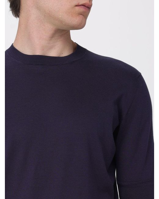 PT Torino Blue Short-Sleeved Crew-Neck Cotton Sweater With Ribbed Trims for men