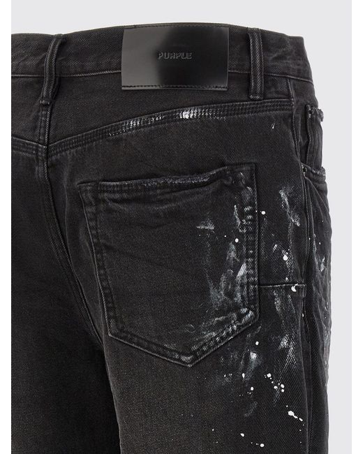 Purple Black Knee Slit Paint Denim Jeans for men