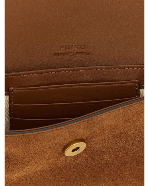 Pinko Natural Saddle Flat Medium Suede Shoulder Bag
