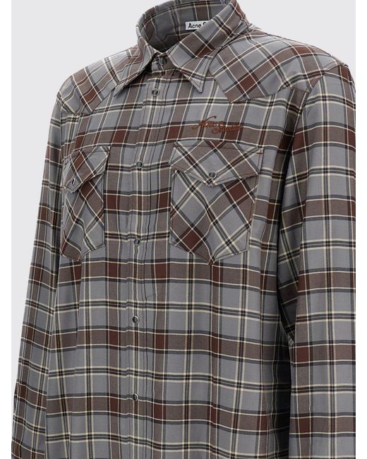 Acne Gray Long-Sleeved Check Viscose Shirt With Flap Pockets for men