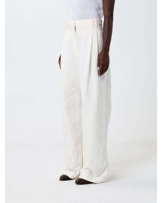 Pantalones De Pernera Ancha De Mezcla De Algodón Brunello Cucinelli de color White
