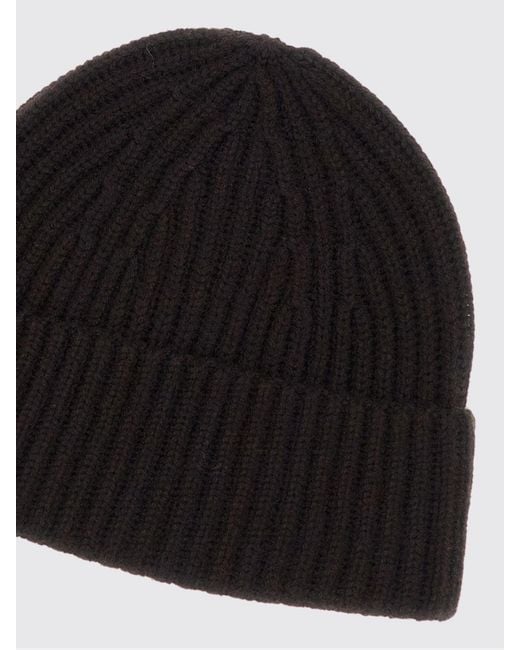 Lisa Yang Black Ribbed 100% Cashmere Beanie Hat With Turn-Up Cuff