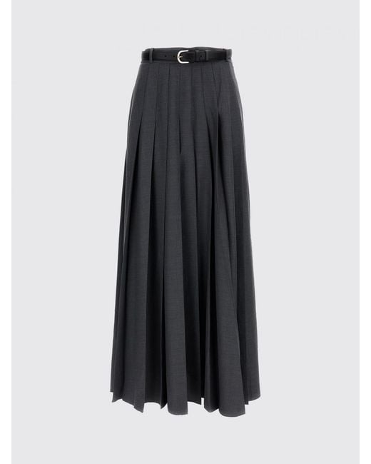 Self-Portrait Black High-Waisted Pleated Wool-Blend Midi Skirt With Belt