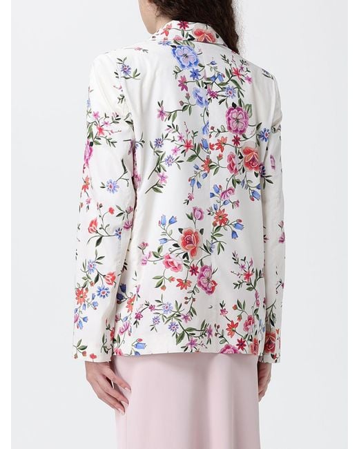 Liu Jo White Single-Breasted Floral Cotton Blazer