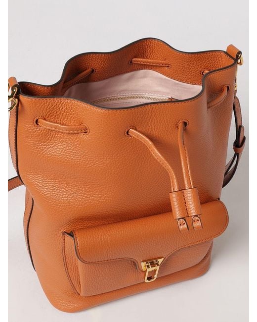 Coccinelle Orange Beat Generation Hammered Leather Bucket Bag
