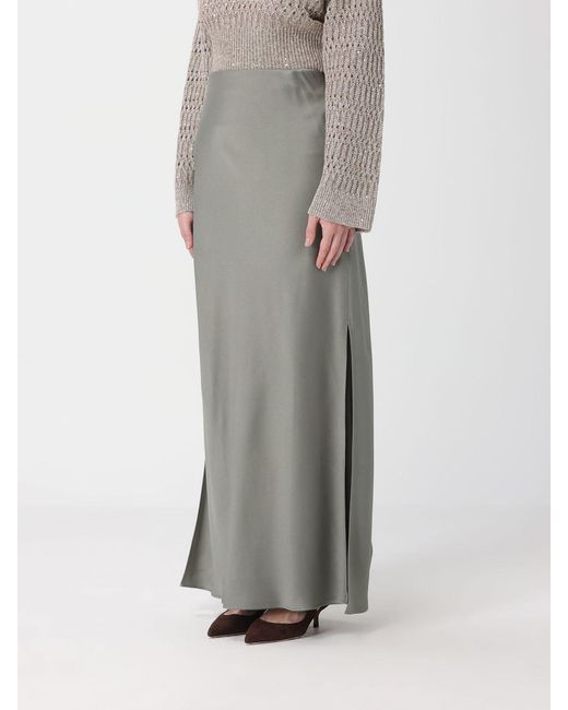 Brunello Cucinelli Gray Long Satin Skirt