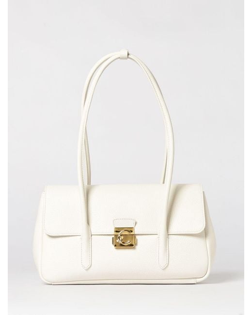 Coccinelle White C-Me Lock Hammered Leather Bag