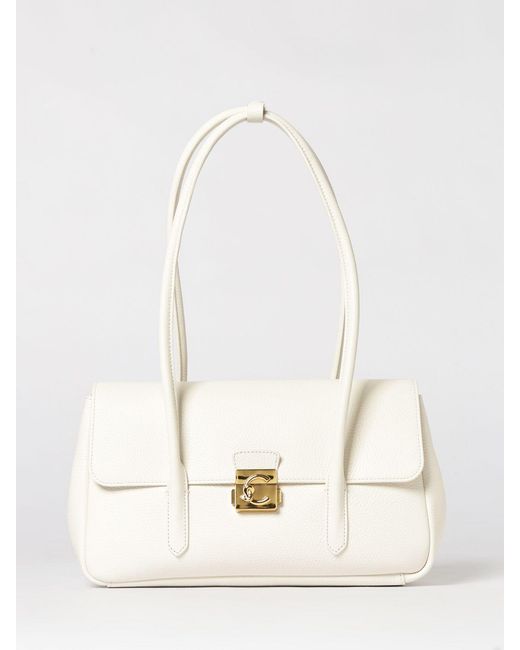 Coccinelle White C-Me Lock Hammered Leather Bag