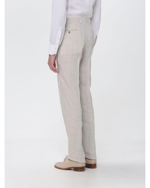 Canali Gray Slim Fit Pure Linen Trousers With Slant Pockets for men
