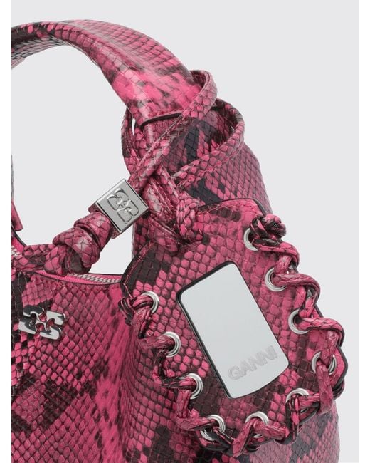 Ganni Pink Python Print Faux Leather Hobo Bag