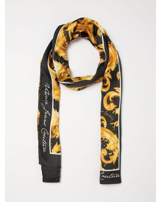 Versace Jeans Couture Black Baroque Print Silk Scarf