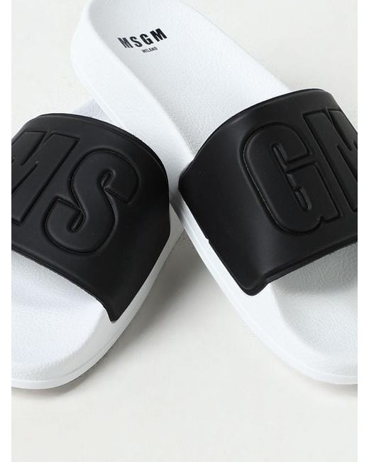 MSGM White Leather Slip-On Sandals for men