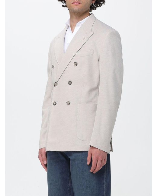 Manuel Ritz Gray Double-Breasted Cotton Blazer With Peak Lapels And Patch Pockets for men