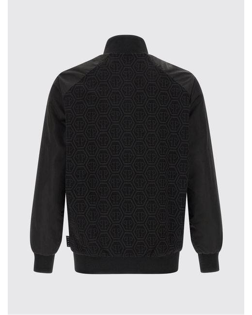 Philipp Plein Blue Hexagon Logo High Neck Zipped Cotton-Blend Sweatshirt for men