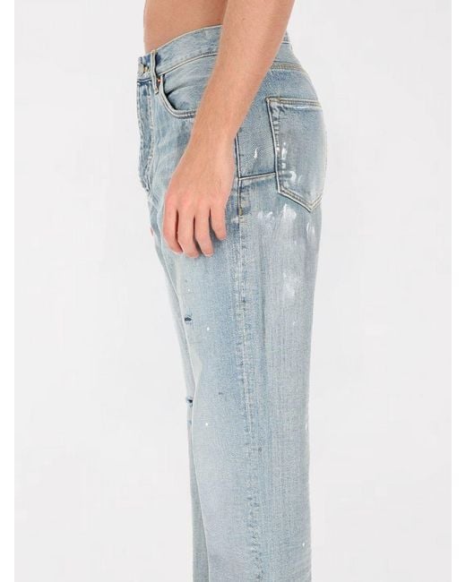 Purple Blue Cotton Slim Fit Jeans for men