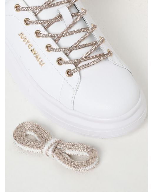 Just Cavalli White Platform Sneakers With Rhinestone Laces