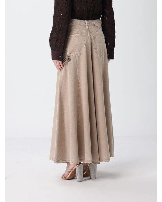 Pinko Natural Lyocell And Denim Skirt With Jewel Belt