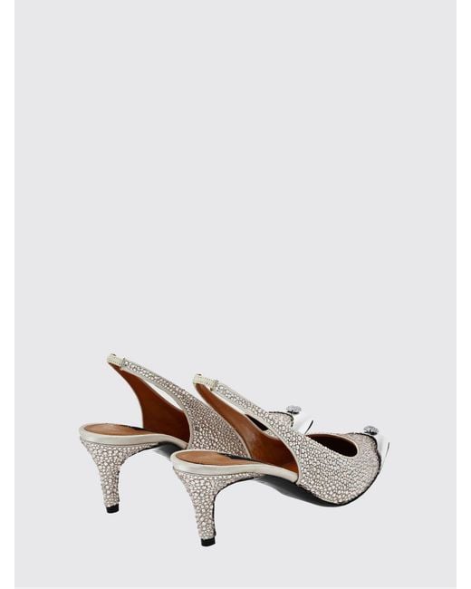 Philipp Plein White Leather Slingback Pumps With Crystal Skull And Mid Heel