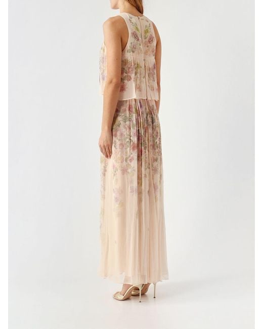 Twinset Natural Long Crêpe Dress With Floral Print