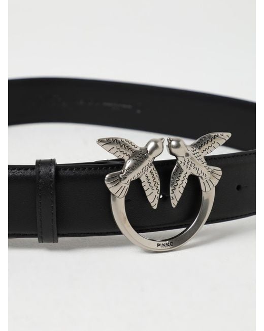 Pinko Gray Love Birds Leather Belt