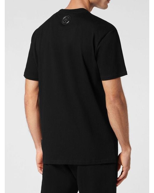 Philipp Plein Black Cotton Crew Neck T-Shirt With Tone-On-Tone Logo Print for men