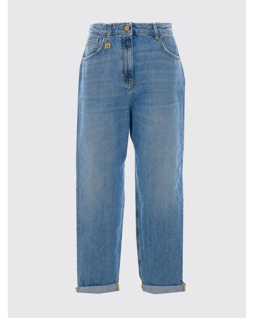 Elisabetta Franchi Blue High-Waisted Cropped Cuffed Cotton Denim Jeans